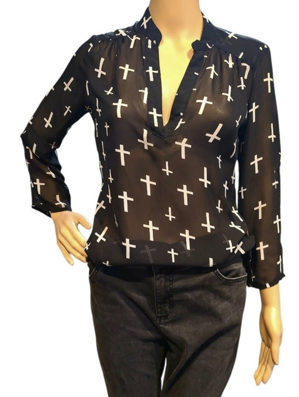 Rue 21 Sheer Black + White Cross Blouse